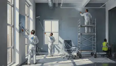 Commercial painters coating a Bradenton, FL business exterior for coastal protection