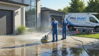Bradenton, FL pressure washing crew cleaning a concrete driveway for mold and stain removal