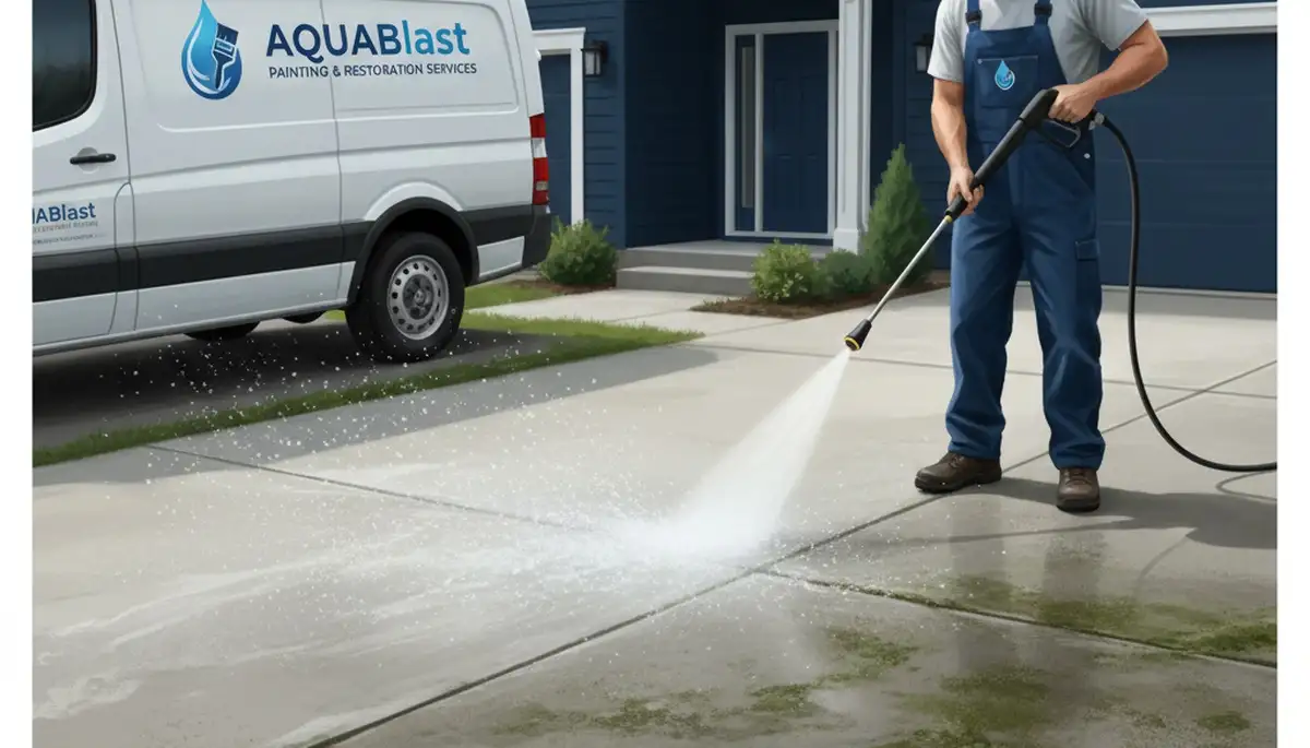 Bradenton, FL pressure washing crew cleaning a concrete driveway for mold and stain removal